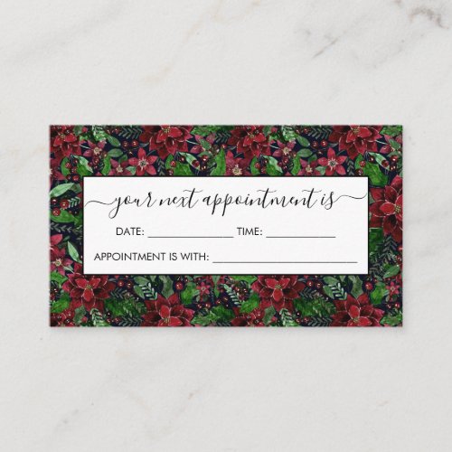 Christmas Burgundy Poinsettia Flowers Watercolor Appointment Card