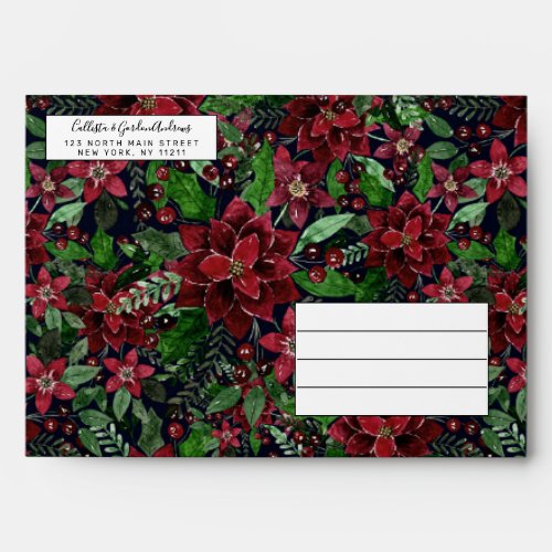 Christmas Burgundy Poinsettia Flowers Watercolor Envelope