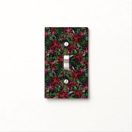 Christmas Burgundy Poinsettia Flowers Watercolor Light Switch Cover