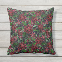 Christmas Burgundy Poinsettia Flowers Watercolor