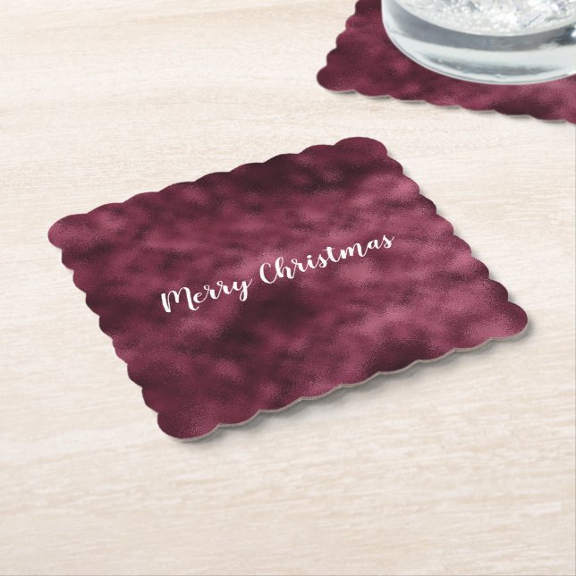 Christmas Burgundy Red Paper Coaster (Angled)
