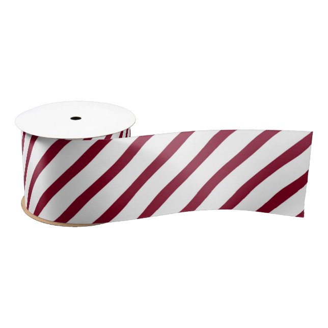 Christmas Burgundy Red White Stripes Pattern Satin Ribbon (Spool)