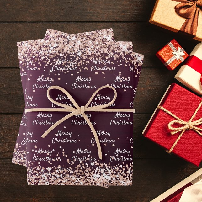 Christmas burgundy rose gold elegant wrapping paper sheets (Creator Uploaded)