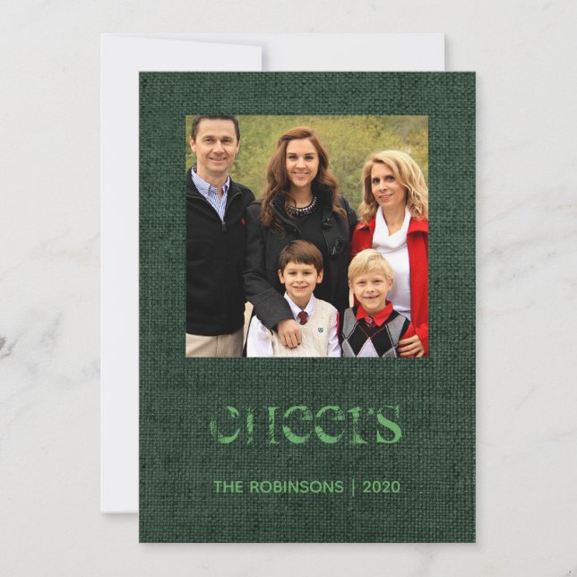 Christmas Burlap Damask Family Photo Holiday Card (Front)
