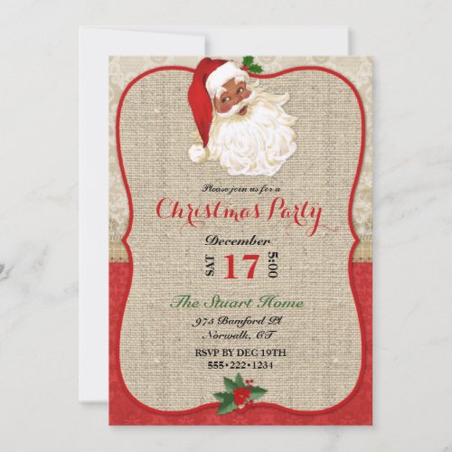 Christmas Burlap Damask Santa Claus  Invitation