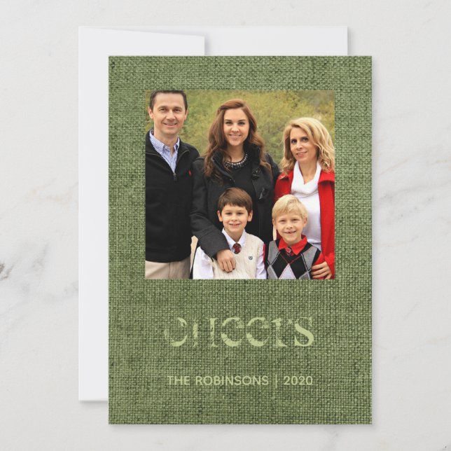 Christmas Burlap Family Photo Holiday Card (Front)