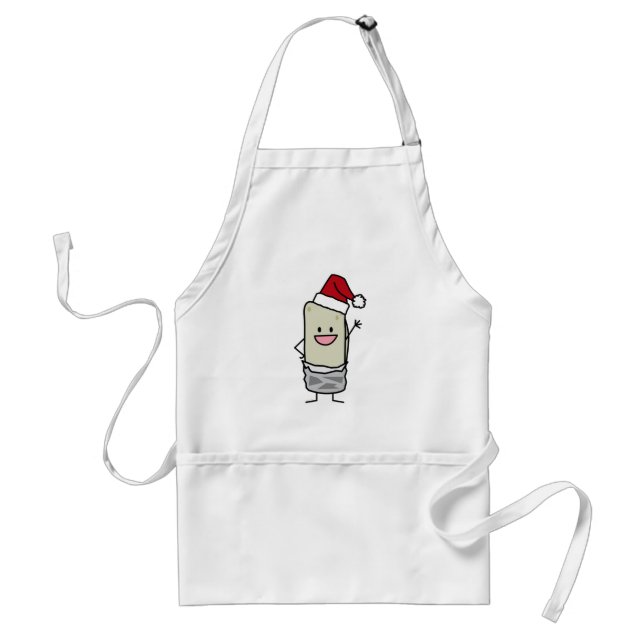 Christmas Burrito Waving Hello Santa Hat Holiday Adult Apron (Front)