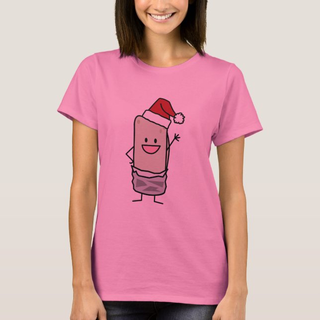 Christmas Burrito Waving Hello Santa Hat T-Shirt (Front)