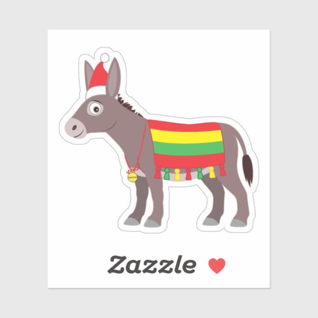 Christmas Burro Cartoon Sticker (Sheet)