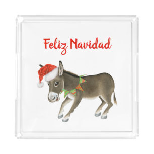 Christmas Burro Feliz Navidad Customizable Acrylic Tray