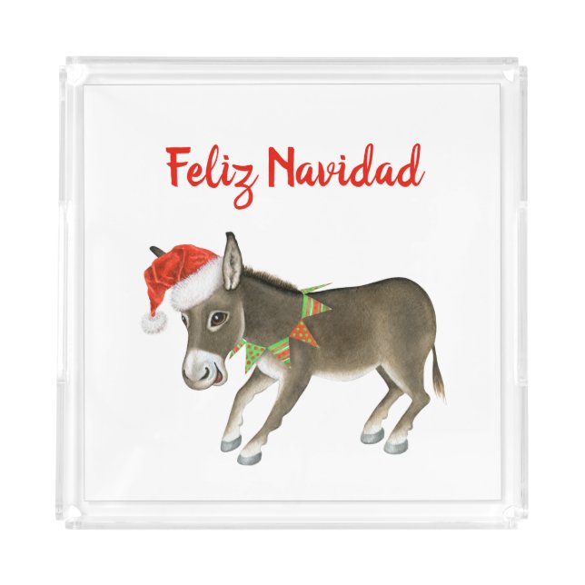 Christmas Burro Feliz Navidad Customizable Acrylic Tray (Front)