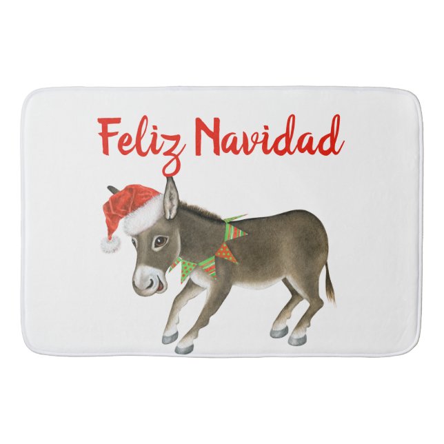 Christmas Burro Feliz Navidad Customizable Bath Mat (Front)