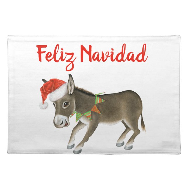 Christmas Burro Feliz Navidad Customizable Cloth Placemat (Front)