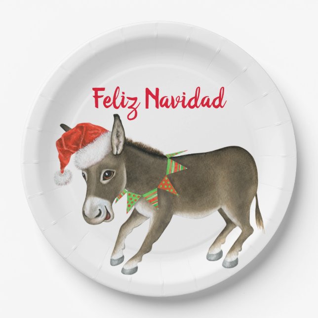 Christmas Burro Feliz Navidad Customizable Paper Plates (Front)