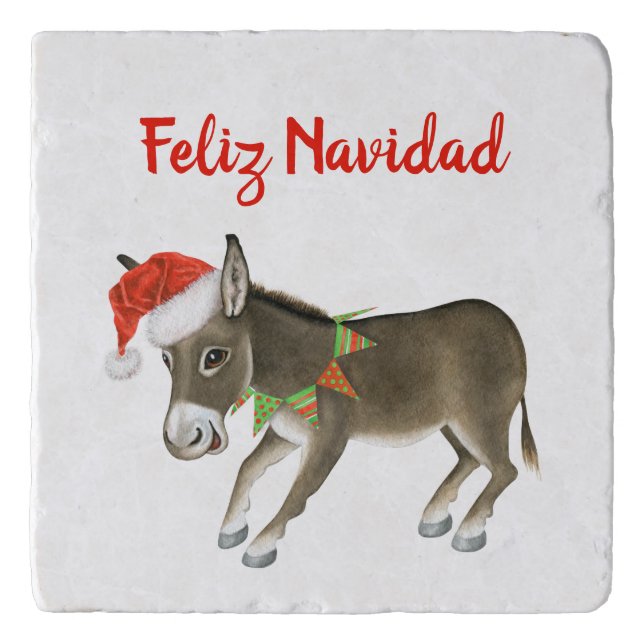 Christmas Burro Feliz Navidad Customizable Trivet (Front)
