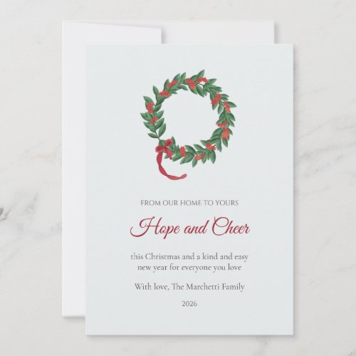 Christmas Bush Ribbon Wreath Family Christmas Card