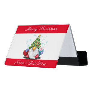Christmas Business Card Holder Gnome with Gift
