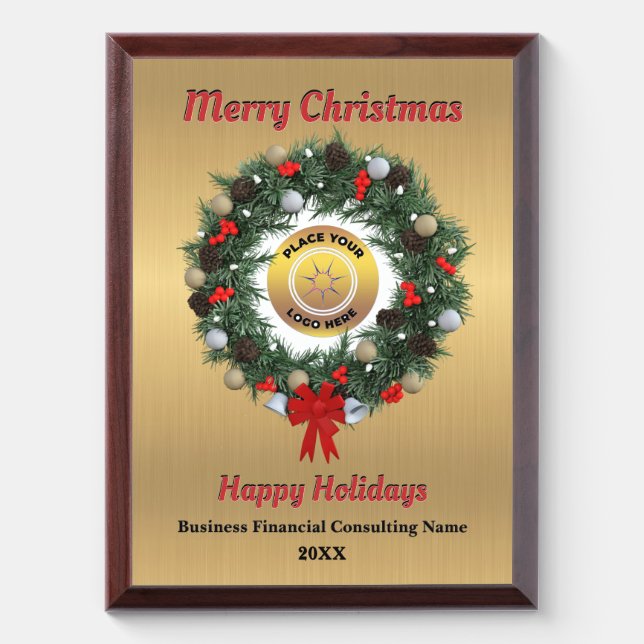 Christmas Business Company Logo Holidays Wishes  Award Plaque (Vertical)