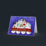 Christmas, Business, From All of Us, Snowman Group Card<br><div class="desc">Ideal for companies,  business,  groups,  organizations and etc. to send out to customers,  employees,  guests and more for Christmas.
Happy group of snowmen gathered together holding banner wishing them Season's Greetings From All of Them.  Colorful and cheerful.</div>