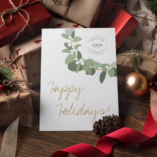 Christmas Business logo Gold black Wreath happy  Holiday Card