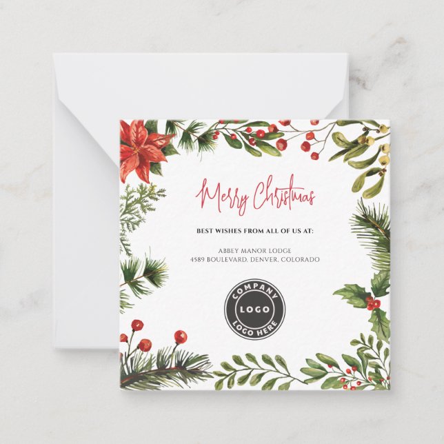 Christmas Business Logo Holidays Note Card (Front)