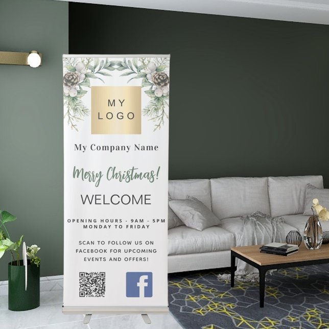 Christmas business logo opening hours QR Facebook Retractable Banner (Creator Uploaded)