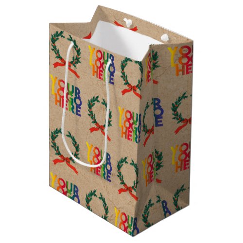 Christmas Business Logo Vintage Wreath Kraft Medium Gift Bag