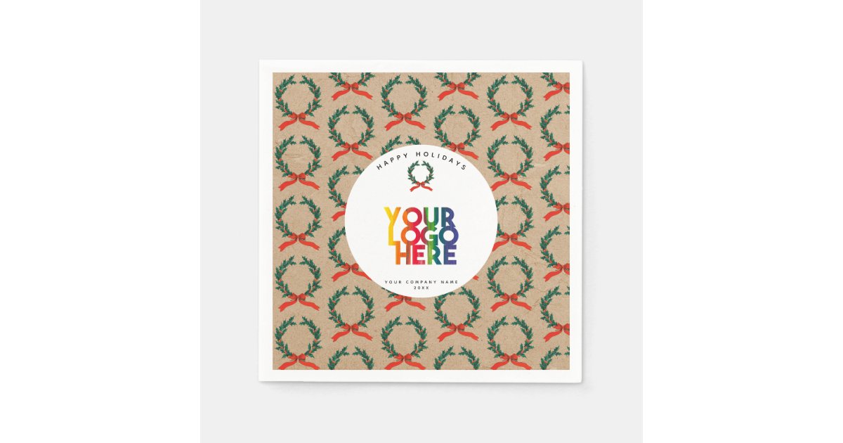 Christmas Business Logo Vintage Wreath Kraft Napkins Zazzle