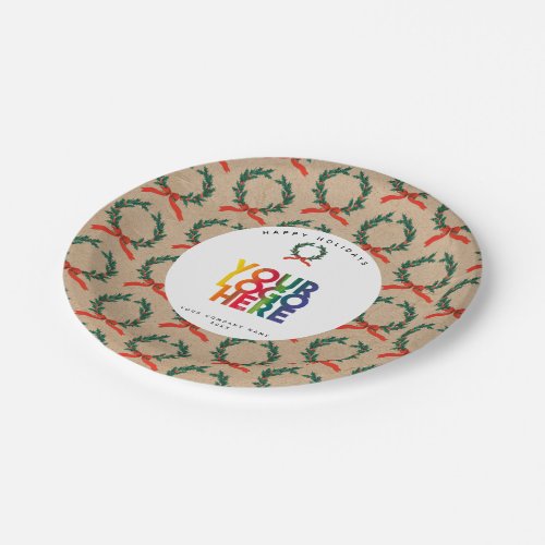 Christmas Business Logo Vintage Wreath Kraft  Paper Plates