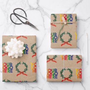 Christmas Business Logo Vintage Wreath Kraft Wrapping Paper Sheets
