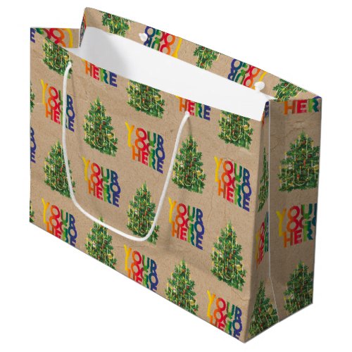 Christmas Business Logo Vintage Xmas Tree Kraft Large Gift Bag