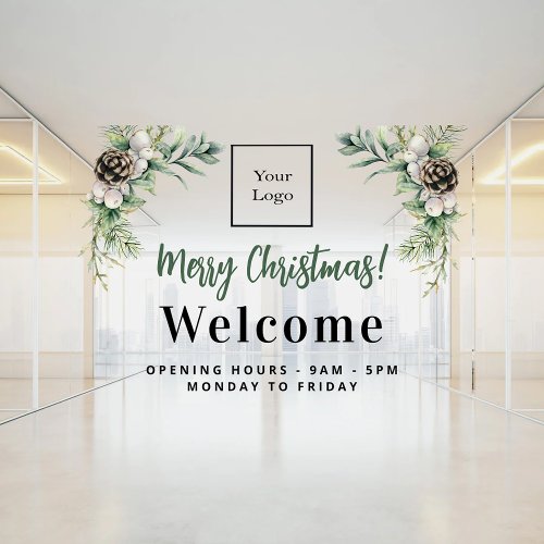 Christmas business logo welcome opening hours window cling