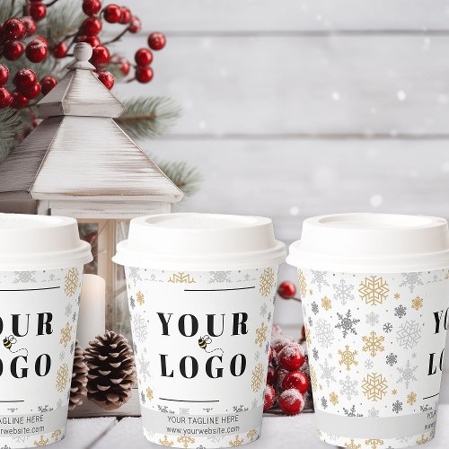 Christmas Business Logo Winter Snowflake Patterned Paper Cups