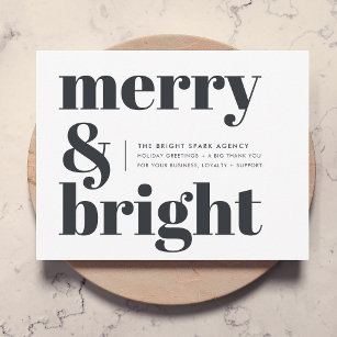 Christmas Business   Merry & Bright Black & White Holiday Card
