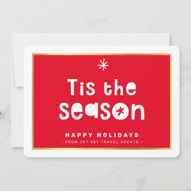 CHRISTMAS BUSINESS THANKS tis the season gold red Invitation (Front)