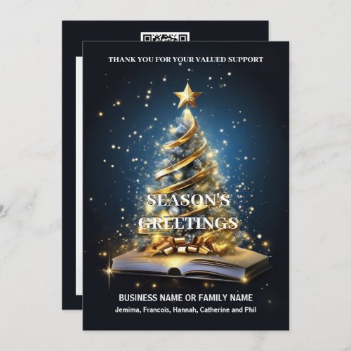 Christmas business tree open book DIY qr code logo Holiday Card