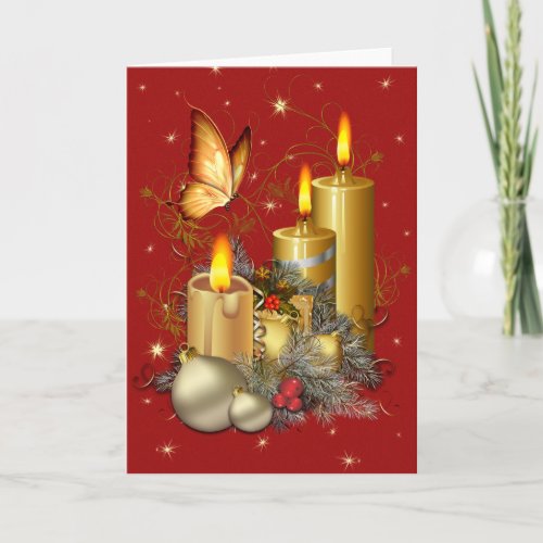 Christmas Butterfly and Candles Holiday Card