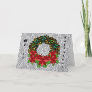 Christmas Butterfly Poinsettia Wreath GreetingCard Holiday Card