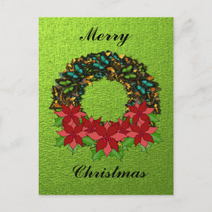 Christmas Butterfly Poinsettia Wreath Post Card
