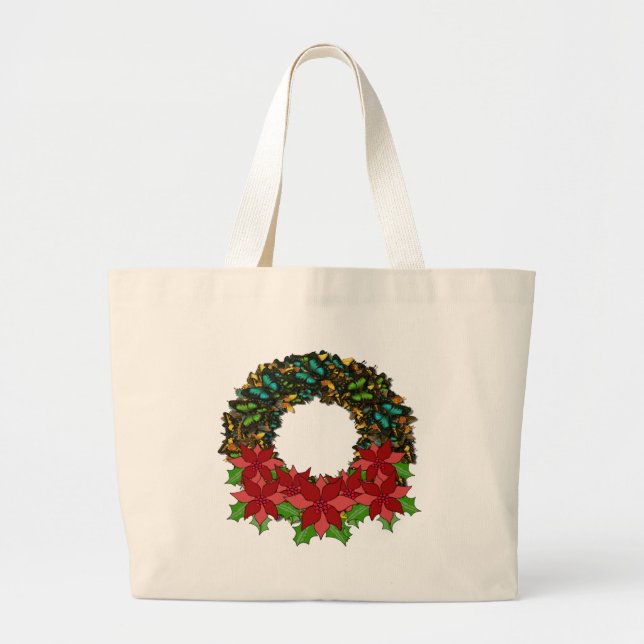 Christmas Butterfly Poinsettia Wreath Tote Bag (Front)