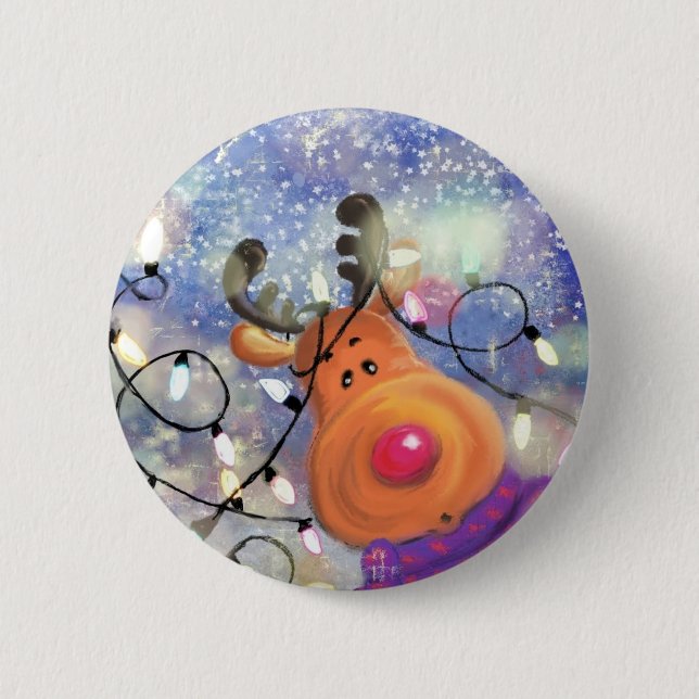 Christmas Button Gift with Happy Reindeer (Front)