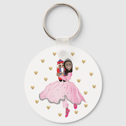 Christmas Button keychain Dk Brwn Hair Nutcracker