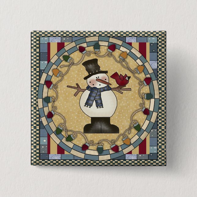 Christmas Button - Snowman And Red Bird (Front)