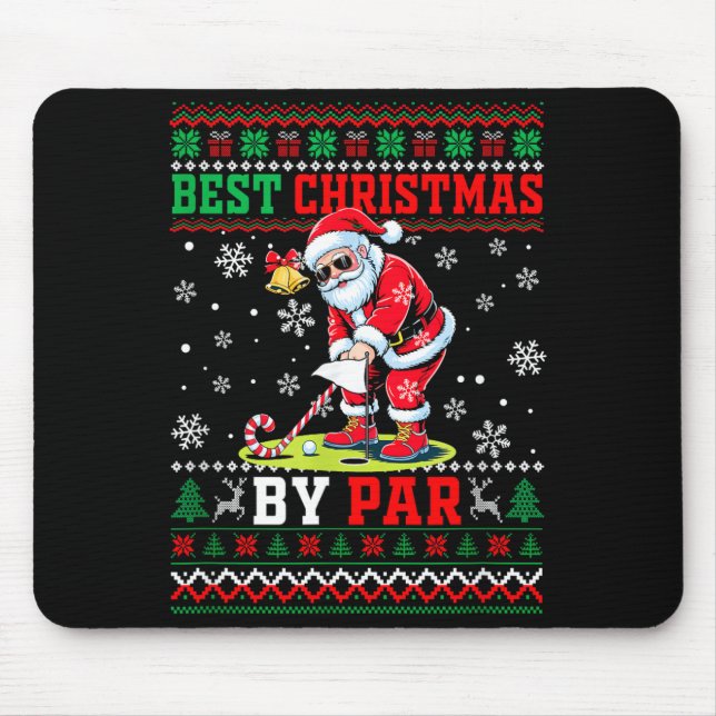 Christmas By Par Santa Sweater Playing Golf Golfer Mouse Pad (Front)