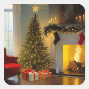 Christmas by the Fire Square Sticker
