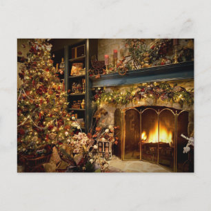 Christmas By The Fireplace Holiday Postcard