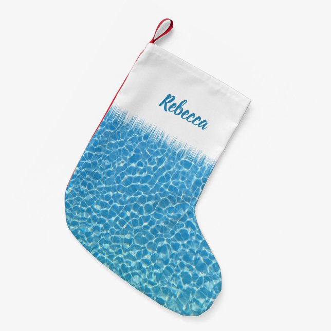 Christmas by the Pool, Poolside Blue Water Small Christmas Stocking (Front (Hanging))