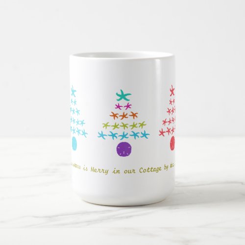 Christmas by the Sea Starfish Trees Saying Coffee Mug