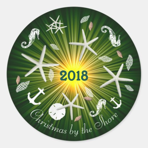 Christmas by the Shore Round Holiday Sticker