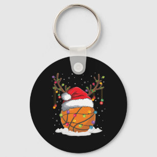 Christmas Bysketbyll Reindeer Fun Santa Hat Xmas K Keychain